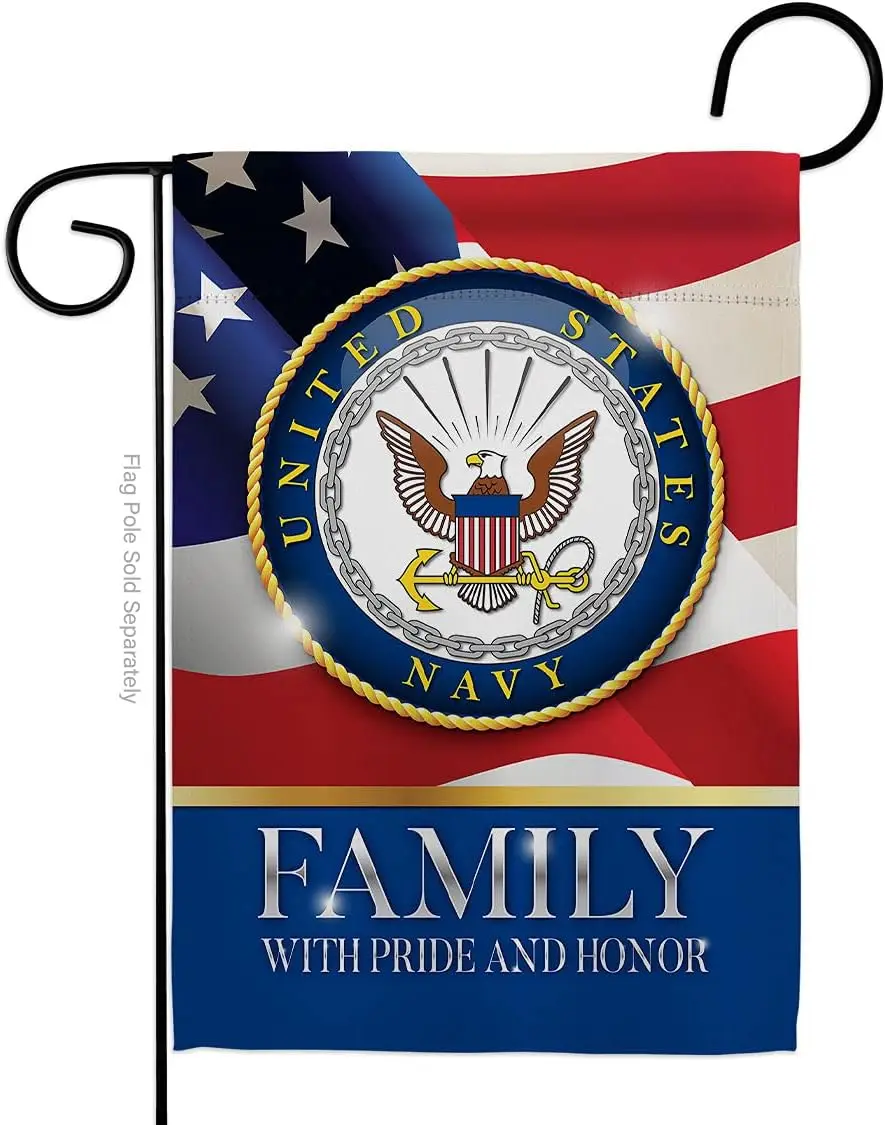 US Navy Family Garden Flag - Armed Forces USN Seabee United State American Military Veteran Retire Official - House Decora