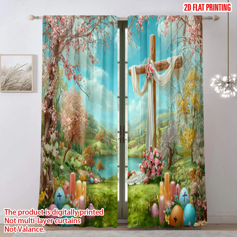 Scenic Digital Print Blossom Curtain Panels Spring Floral Garden Cross Window Drapes Home Decor
