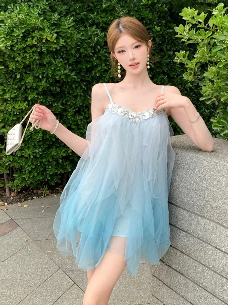 Elegant Off-Shoulder Lace Sleeveless Dress Casual H-Shape Loose Fit Slimming Backless Gown French Style Natural Waist Diamond...
