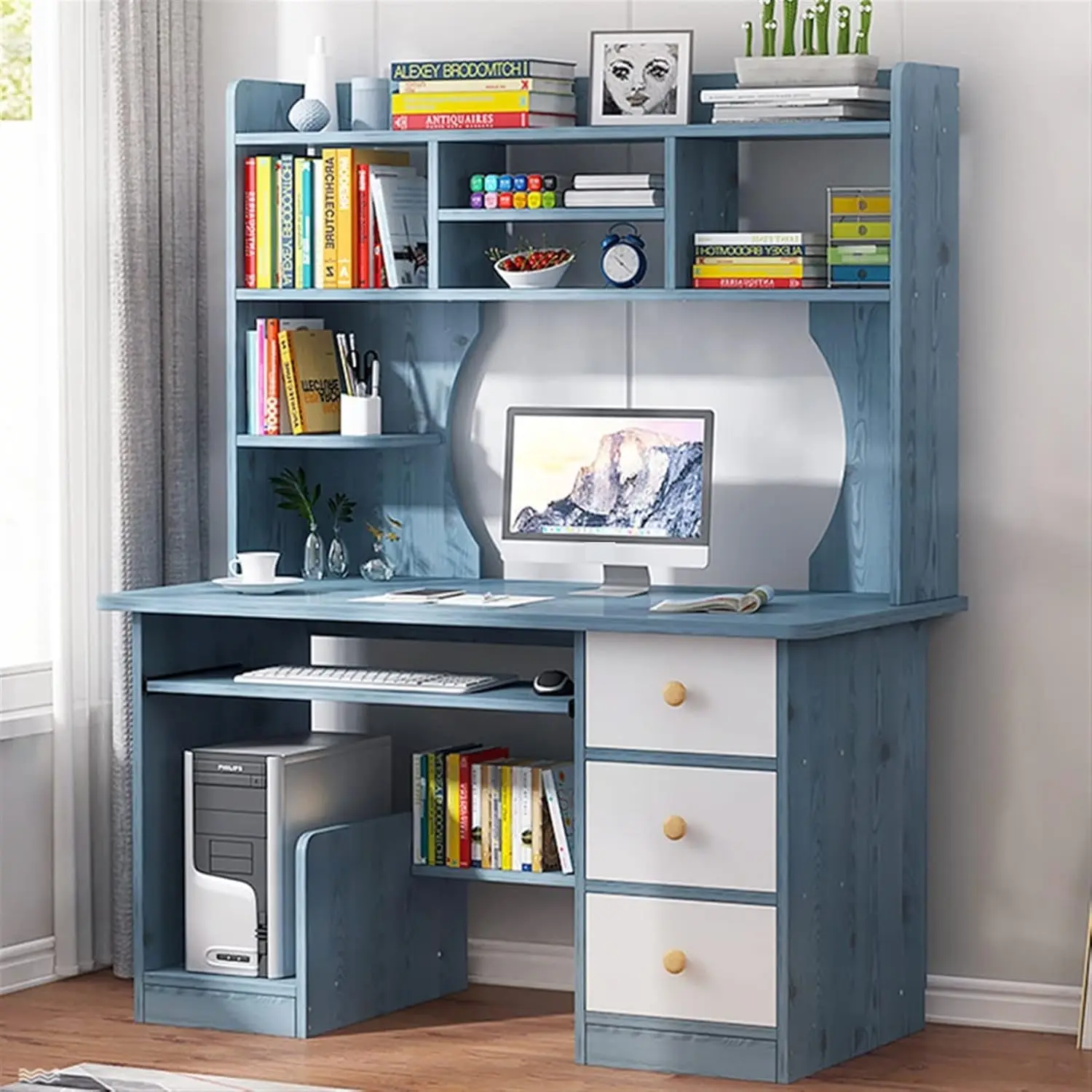 Primary School Students, Combined Study, Junior High School Students, Bay Window, Balcony, Bookcase and Desk