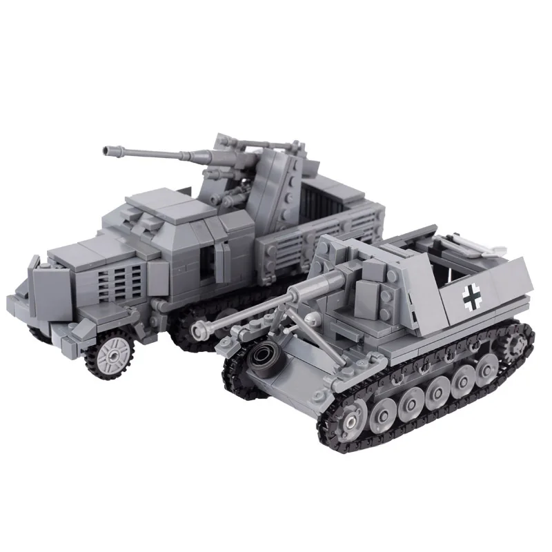 MOC Military Main Battle Tank Building Blocks WW2 Vehicle German Armored Car Army Soldiers Figures Fighter Bricks Toys Gift