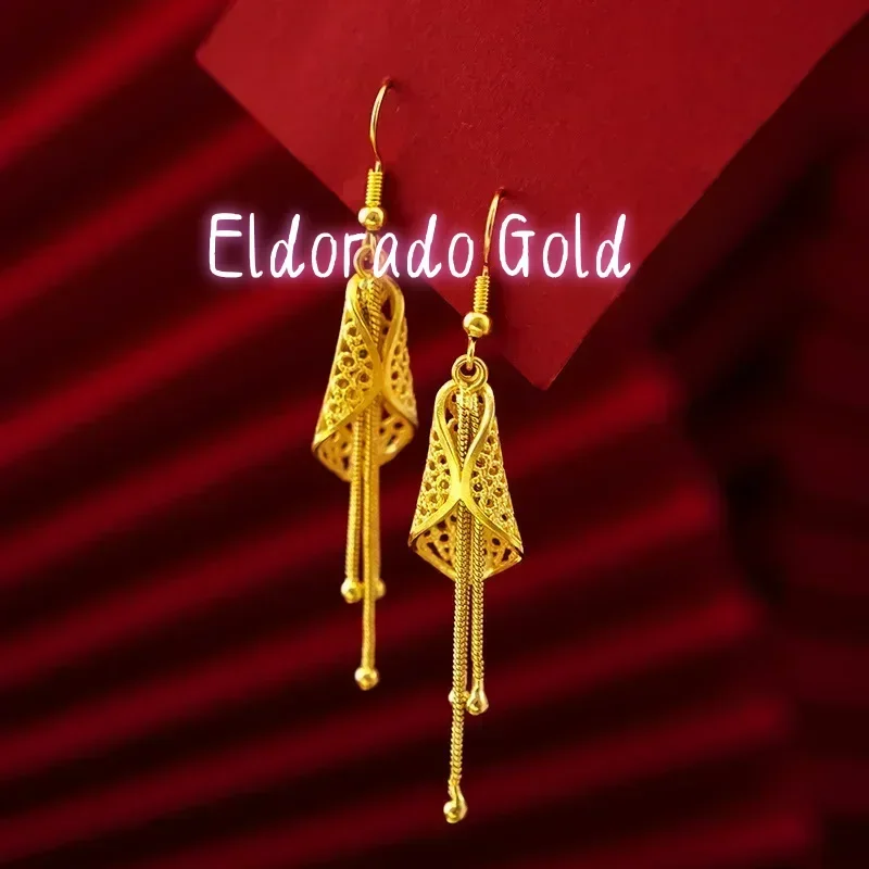 

Серьги-гвоздики Eldorado Gold из настоящего золота 9999 пробы, 24-каратное желтое золото, Summer Cicada