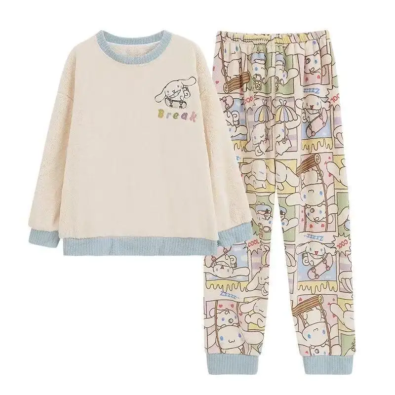 

Anime Cute Cinnamoroll 2Cs Plush Pajamas Suit Sanrioed Kawaii Hello Kitty Cartoon Homewear Women Winter Flannel Warm Nightwear