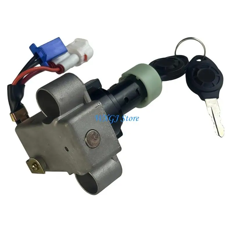 37JE Motorcycle Ignition Starter Lock Assembly with 2 Keys and Wire Harness, Metal Mounting Body On/Off Switches Lock