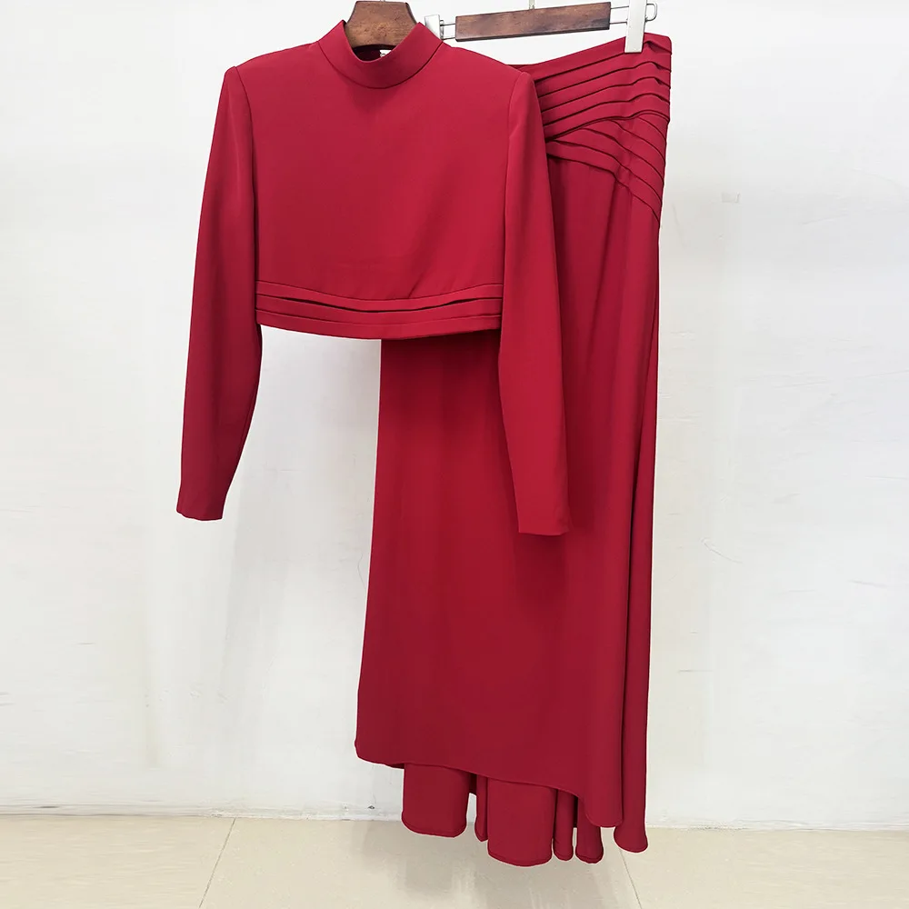 HIGH STREET Newest Fashion 2026 Designer Runway Suit Set Women's Folding Short Overskirt Tops Long Skirt Set 2pcs