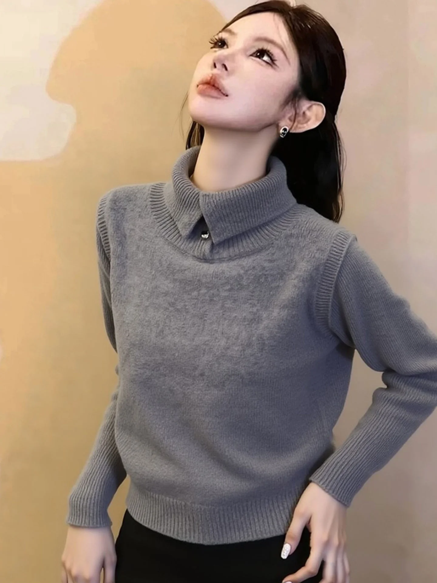 

Женский вязаный свитер Ele Long Sve: комфортный, теплый, модный, для весенних поездок на работу, в корейском стиле, свободного кроя, с обычными рукавами.