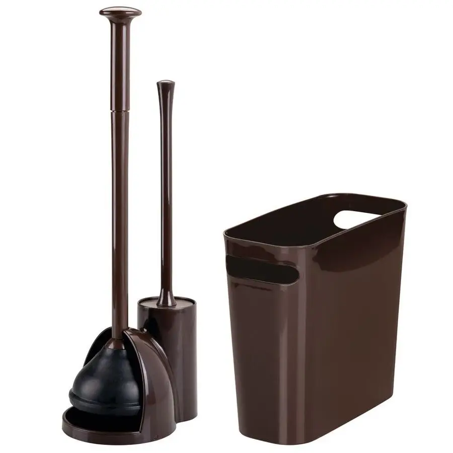 

Compact Freestanding 2in1 Plastic Toilet Bowl Brush Plunger Trash Wastebasket Garbage Can Combo, Home Bathroom Storage, Sturdy C