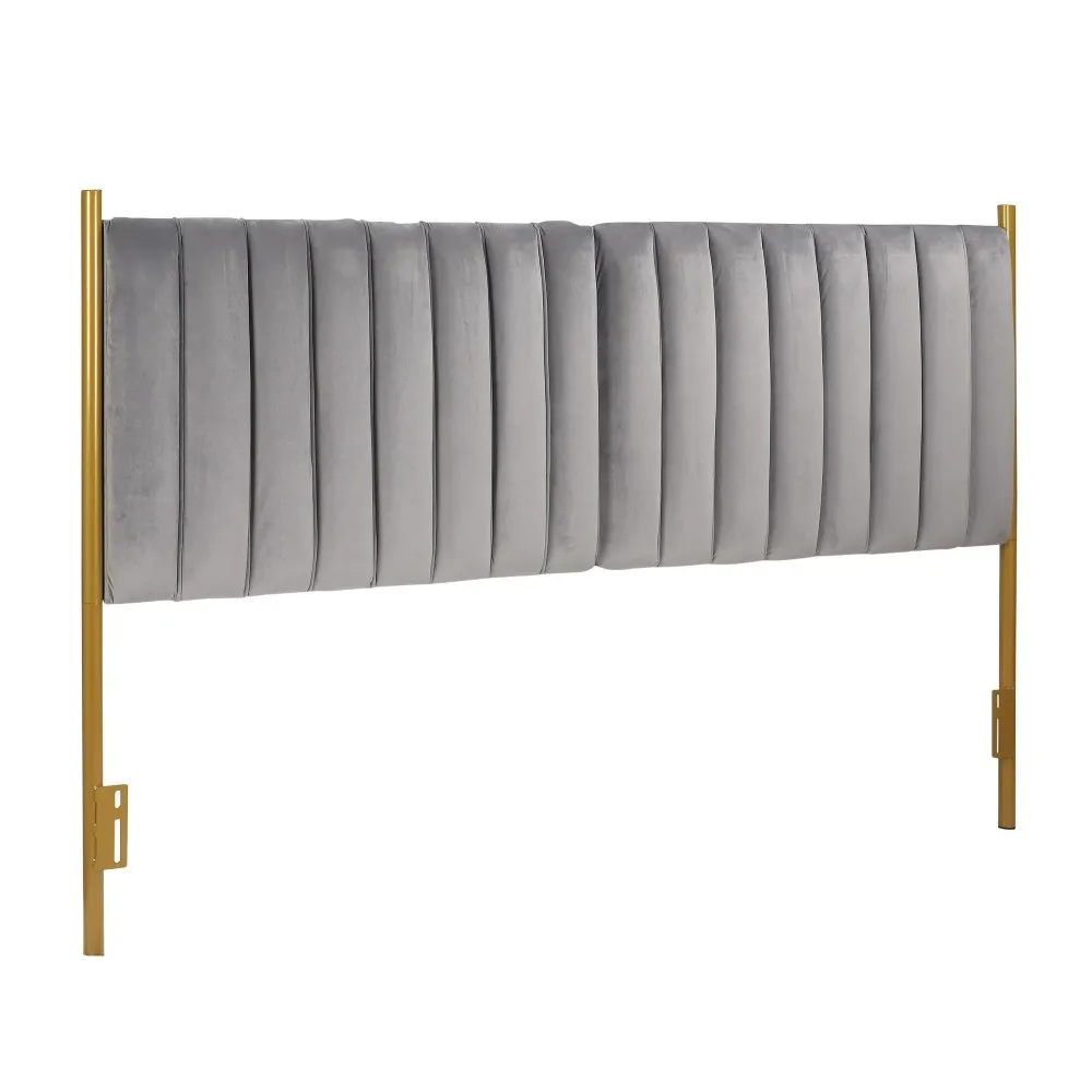 

Chloe Contemporary/Glam King Headboard in Gold Steel and Grey Velvet