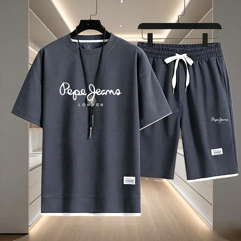T-shirt respirant à manches courtes pour hommes + short à séchage rapide, ensemble deux pièces, haut et short pour hommes, à la mode et confortable pour l'extérieur