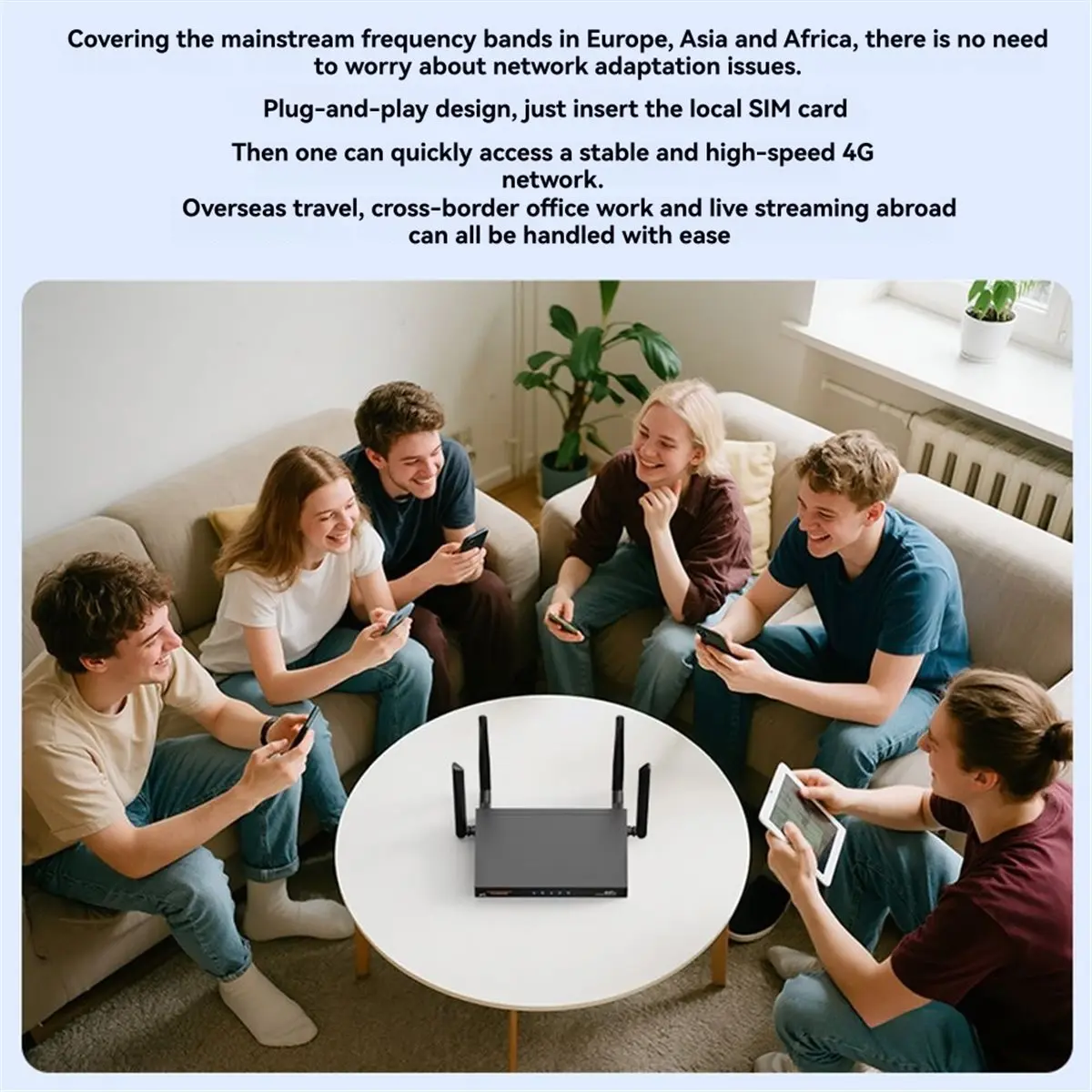 【▶♦△POPULAR PICK】 Industrial 4G LTE Router WiFi6 286Mbps Wireless Router 4 Antennas for Home/Outdoor/RV Use US Plug