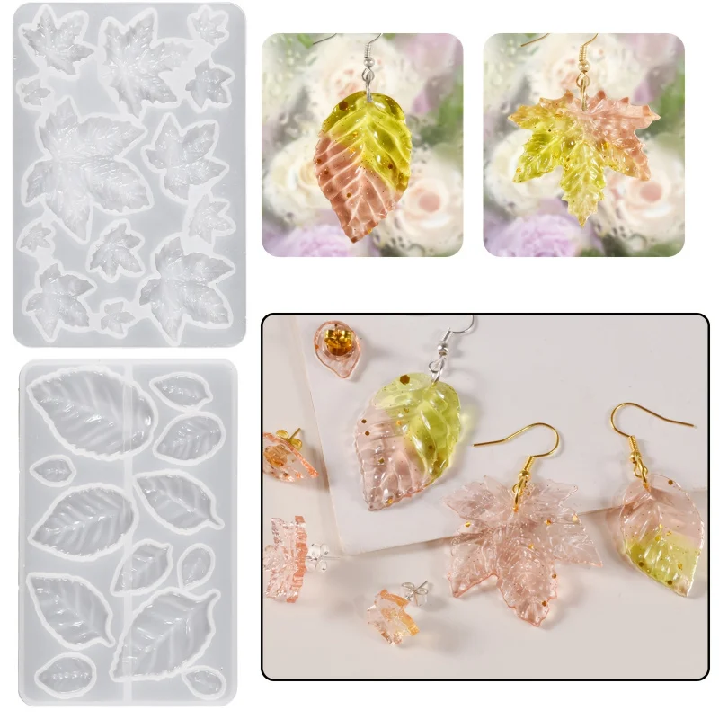 2SetDI Y-förmige Ohrring-Silikonform, Ahornblatt-Blumen-DIY-Ohrringe, Harzform, Halloween-Formen