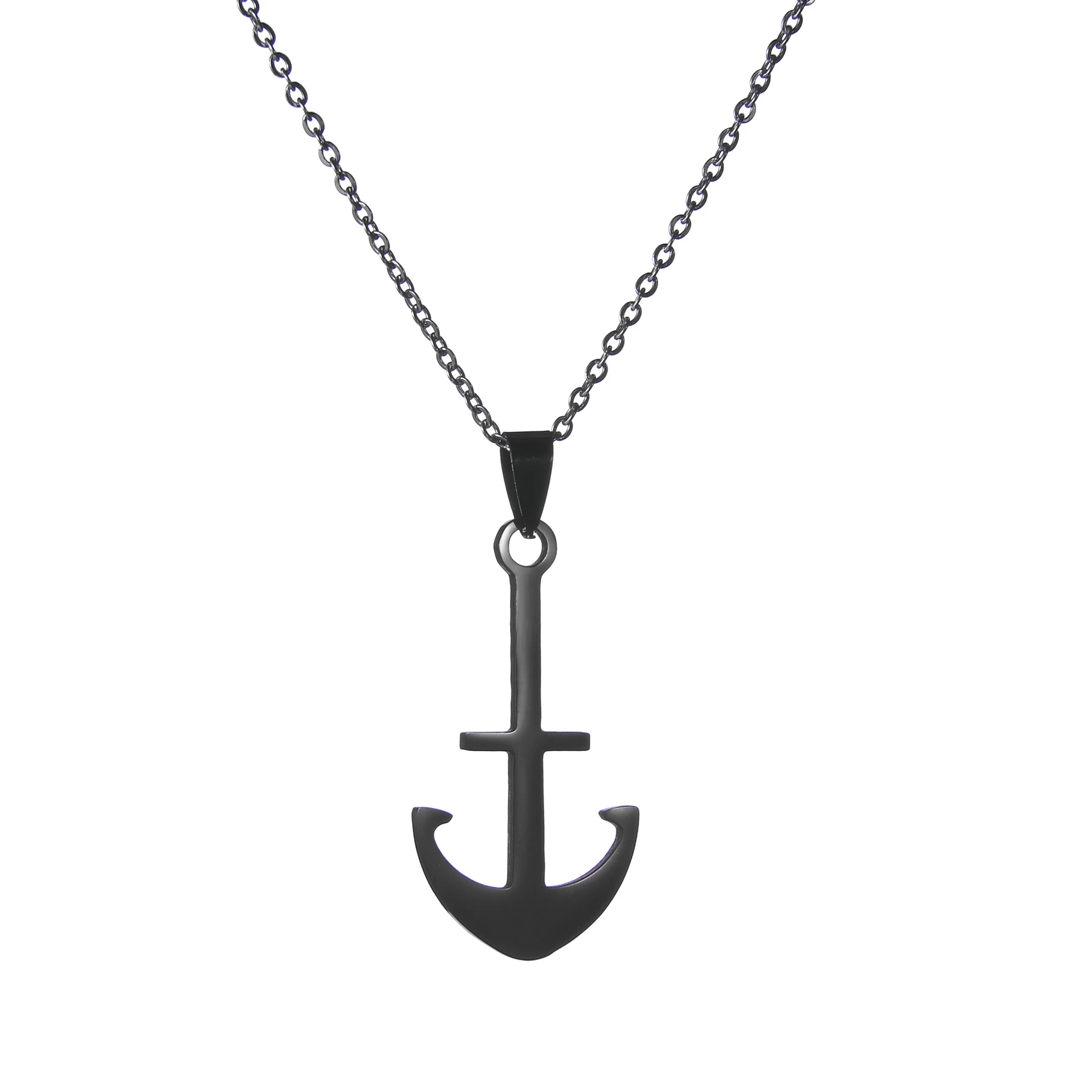 Simple Classic Fashion Anchor Cross Black Color Pendant Girl Long Chain Necklaces Jewelry For Men Sailor Gift