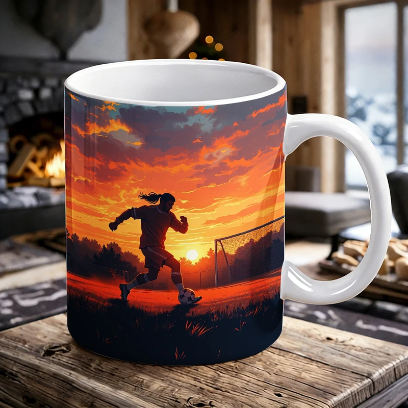 

Soccer Sunset - A Silhouette's Chase Mug Coffee Cup Ceramic Cup with a bottle opener function of 2026 Major Football Event