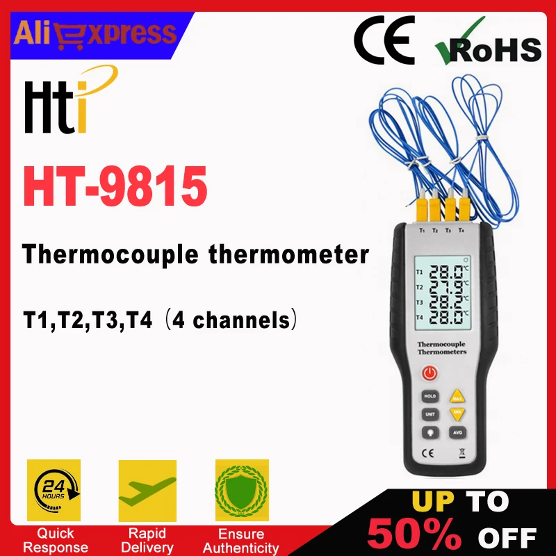 HTI HT-9815 Digital K type Thermocouple Thermometer 4 channel thermocouple probe sensor industrial temperature test