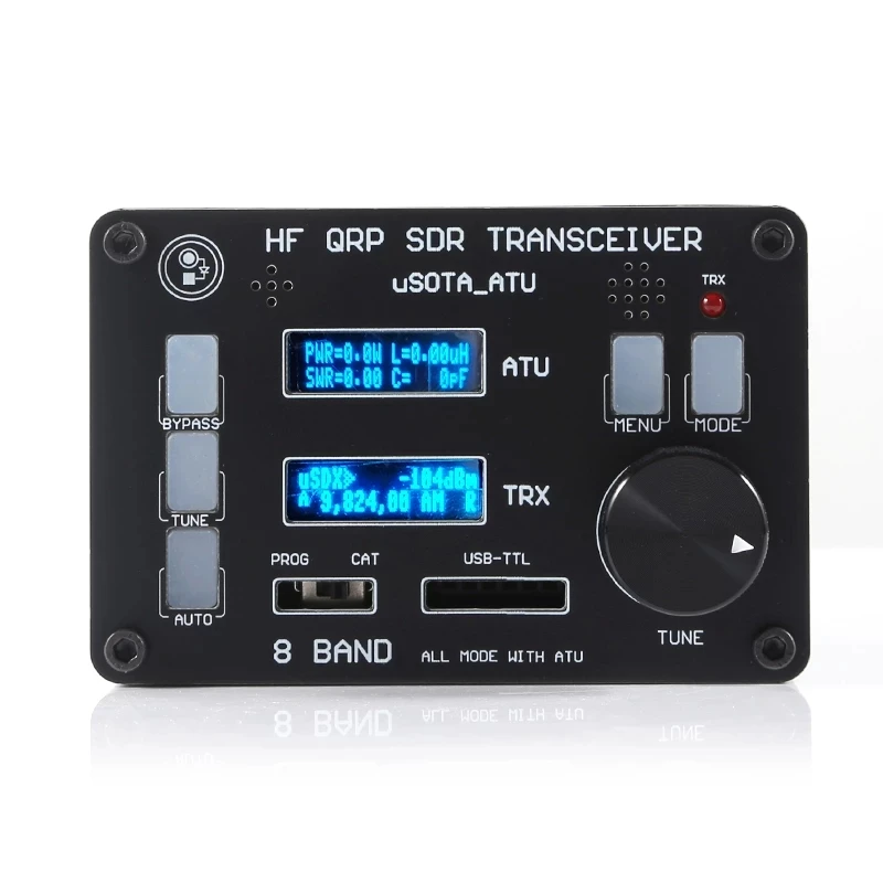 uSOTA-ATU USDX SDR Transceiver 8 Band HF Ham Radio QRP CW Transceiver ATU-100 Antenna Tuner Dual Screen Display