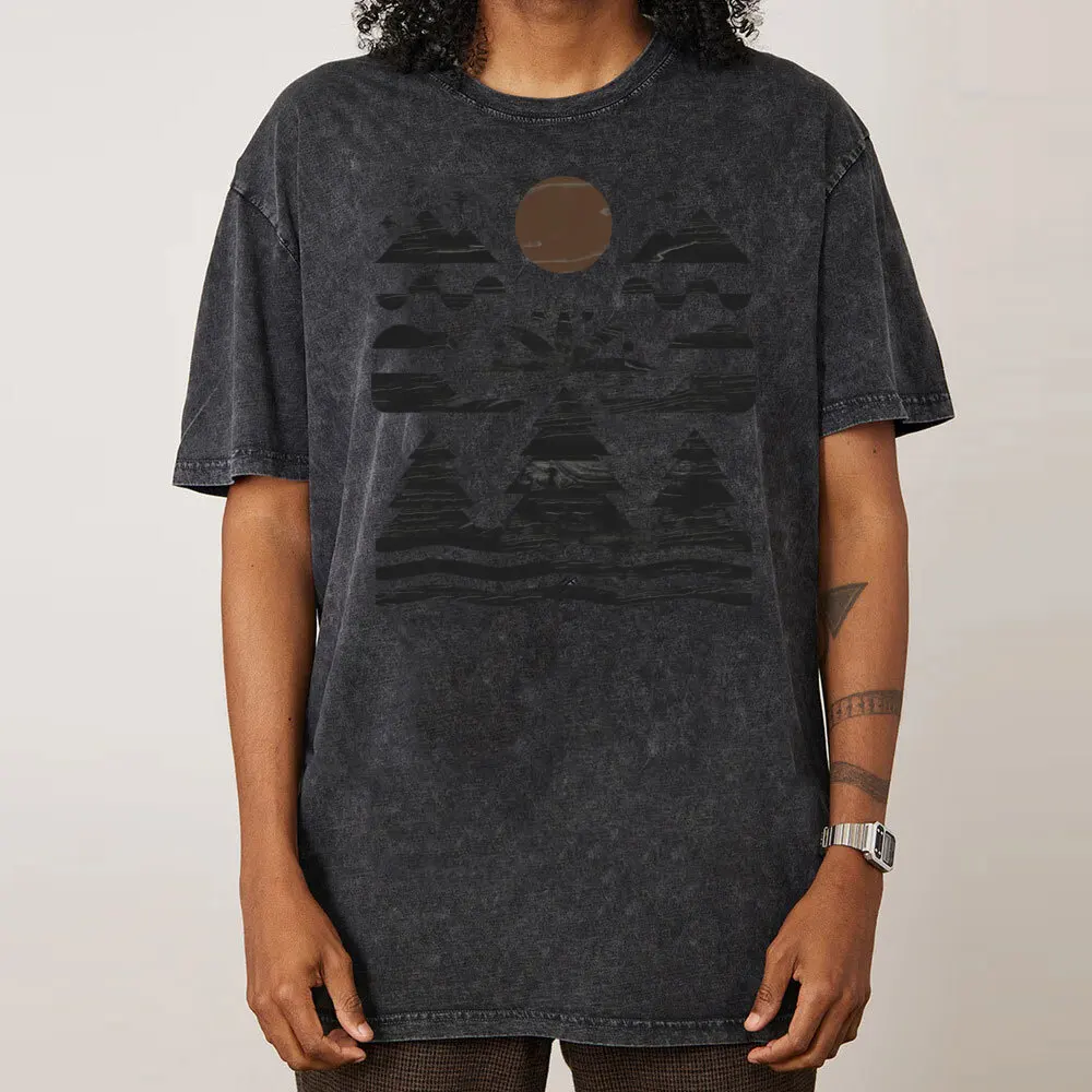 Mountain Outdoors Tree Washed T Shirt Leisure Discount Round Collar All Cotton Tops & Tees Washed T-shirts for Women Father Day