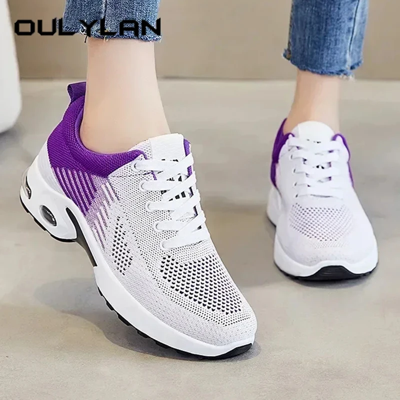 

Oulylan Outdoor Casual Non-slip Sneakers Mixed Color Lace Up Sports Shoes Women Stylish Breathable Mesh Running Footwear