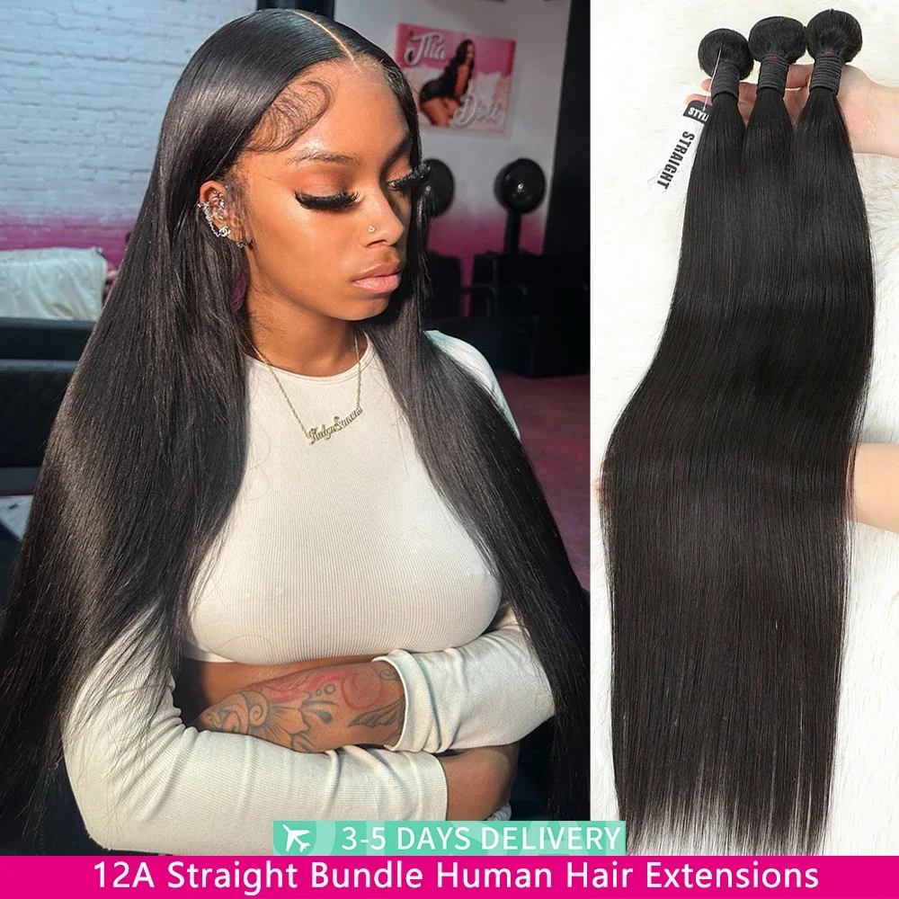 

12A Прямые пучки человеческих волос 32-дюймовые пучки необработанных волос 1/3/4 шт. Бразильские пучки человеческих волос 3-5 Доставка на рабочий день для женщин