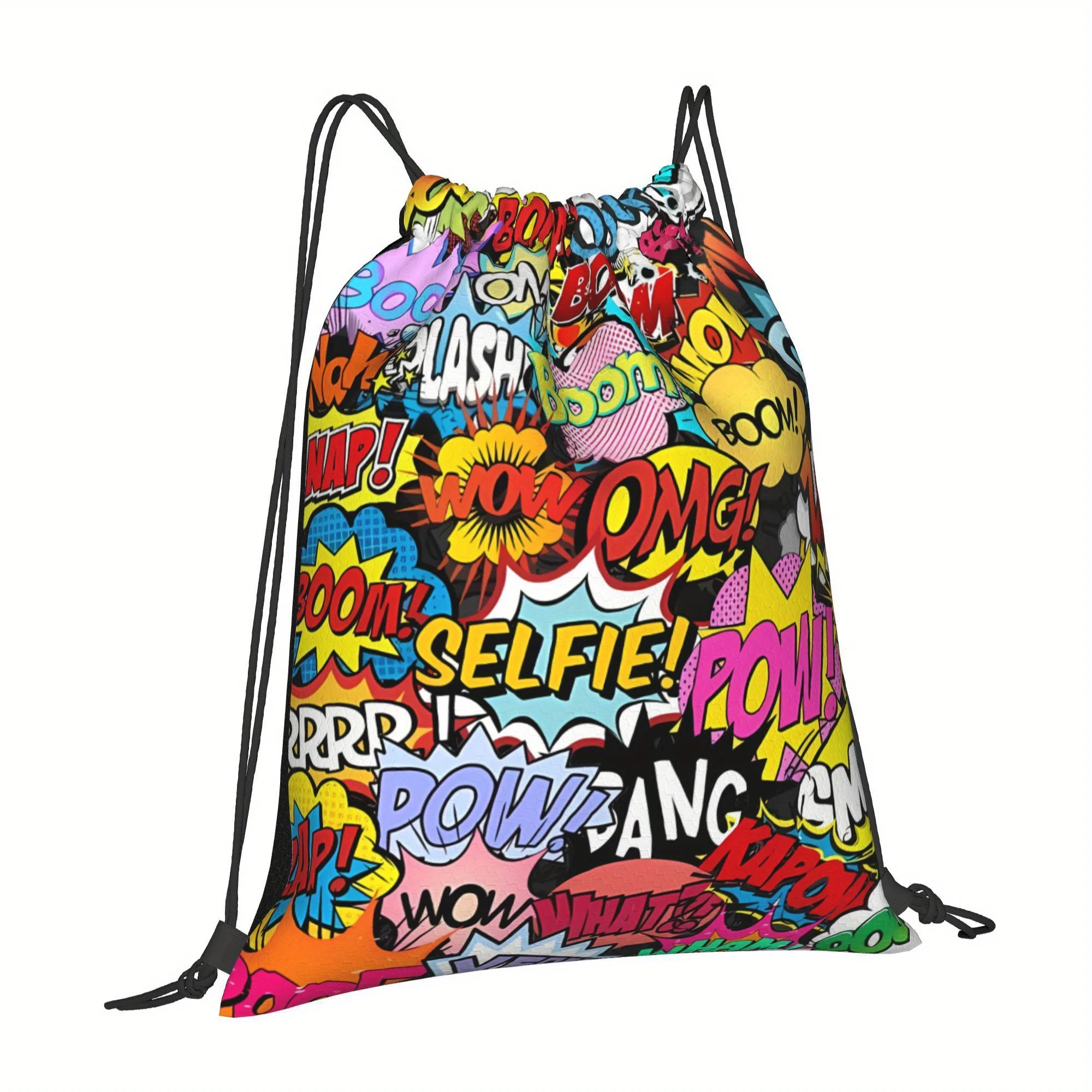 Graffiti Comic Drawstring Storage Bag, Durable & Machine Washable, Sports, School & Outdoor Backpack