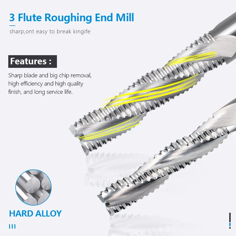 HAMPTON 1 STÜCK Schruppfräser 4-12mm Schaft Wolframkarbid 3 Flöten Fräser Für Metall Aluminium CNC Maschine Fräswerkzeuge – Detail 6