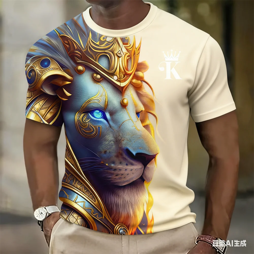 

3D Lion Print T Shirt For Men Fashion Comfortable Breathable Short Sleeve Tops Casual Loose O-neck Tees Street Hip Hop Pullover