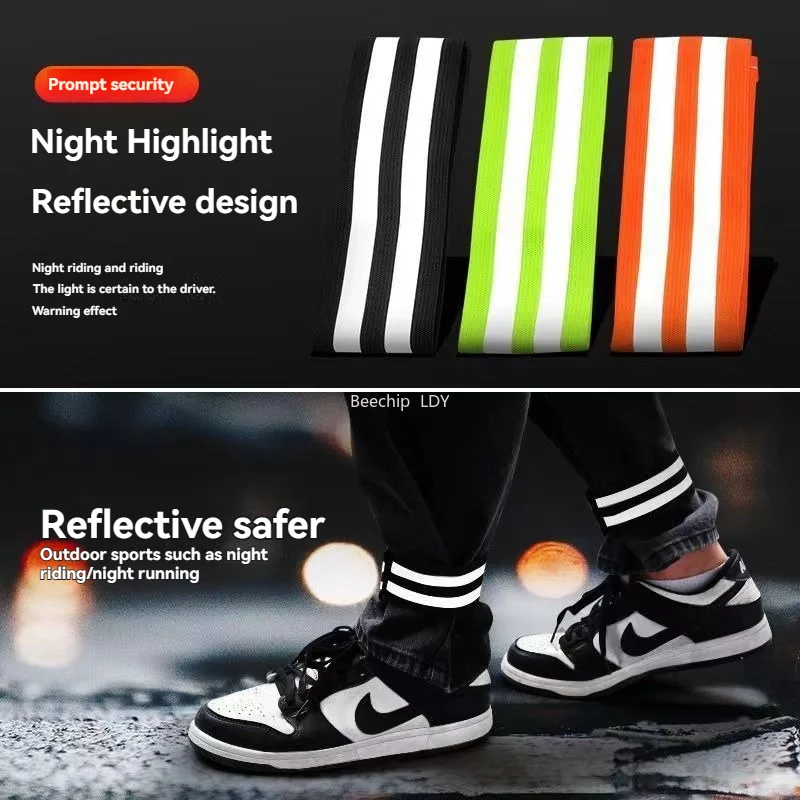 Reflective Bicycle Trouser Straps Night Riding Gaiters for Road Bike, Hiking & Running - Adjustable Leg Bands Safety Gear image 2