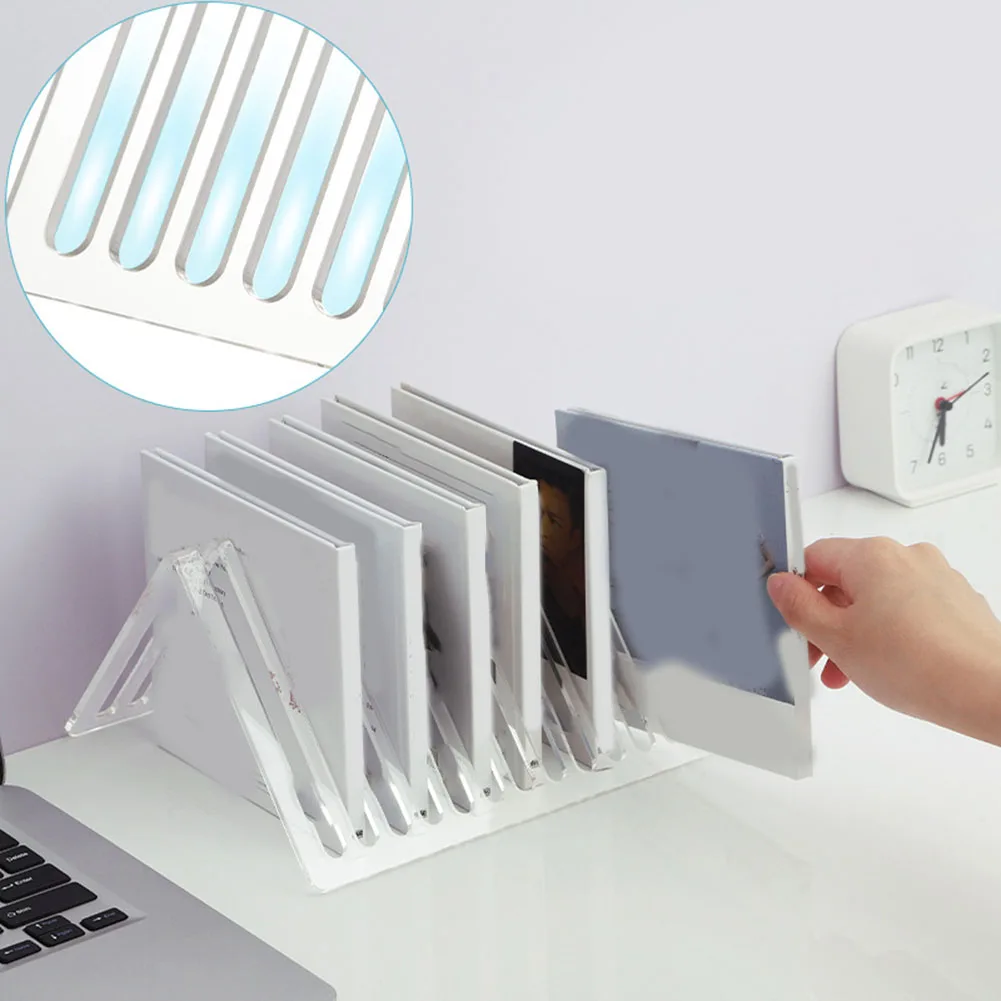 Clear Acrylic Desktop Organizer for Vinyl Records and Media 12 Slot Holder Designed to Maximize Space and Accessibility