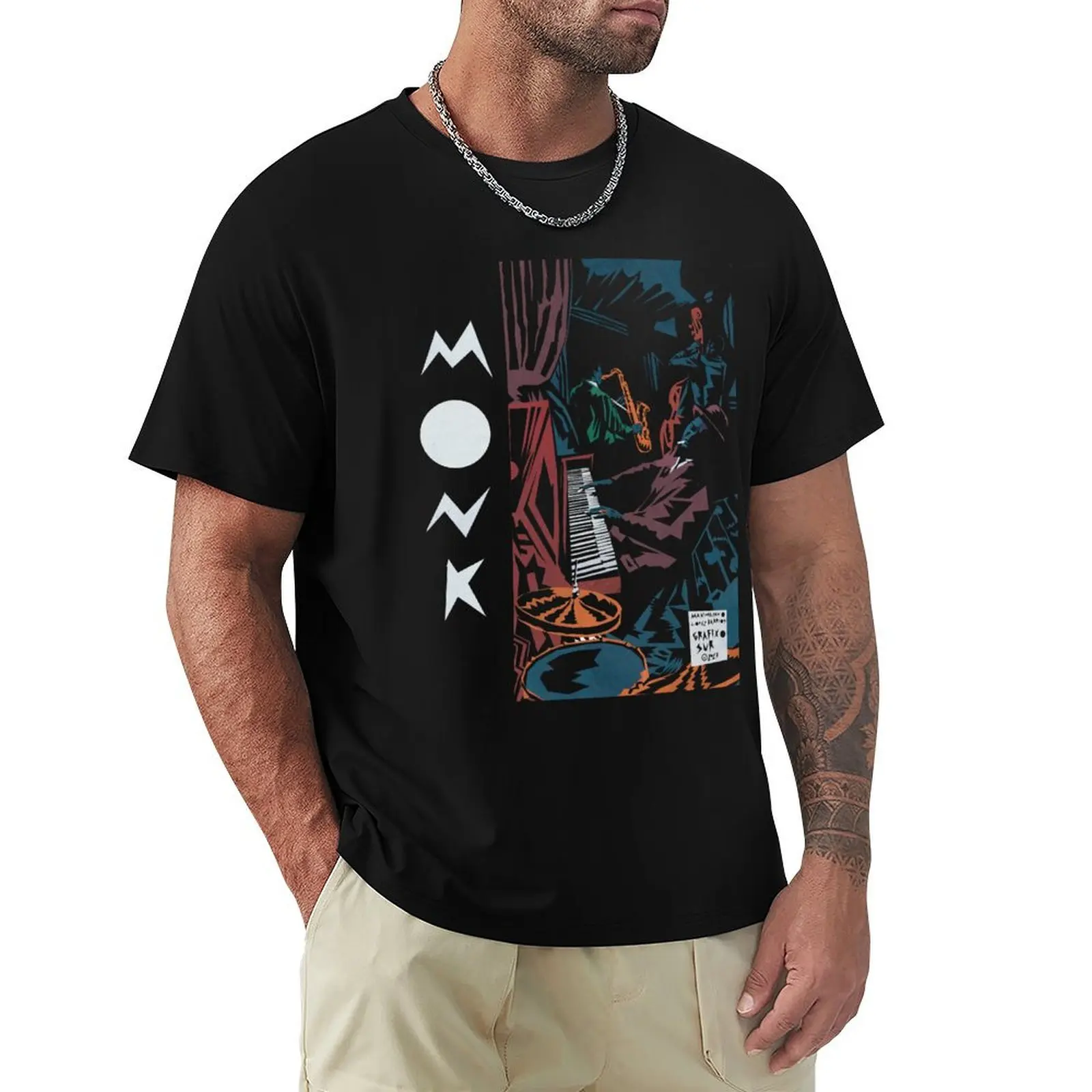 Thelonious Monk, Illustrated by Maximiliano Lopez Barrios T-Shirt Casual Loose Fit Summer Tee Shirt