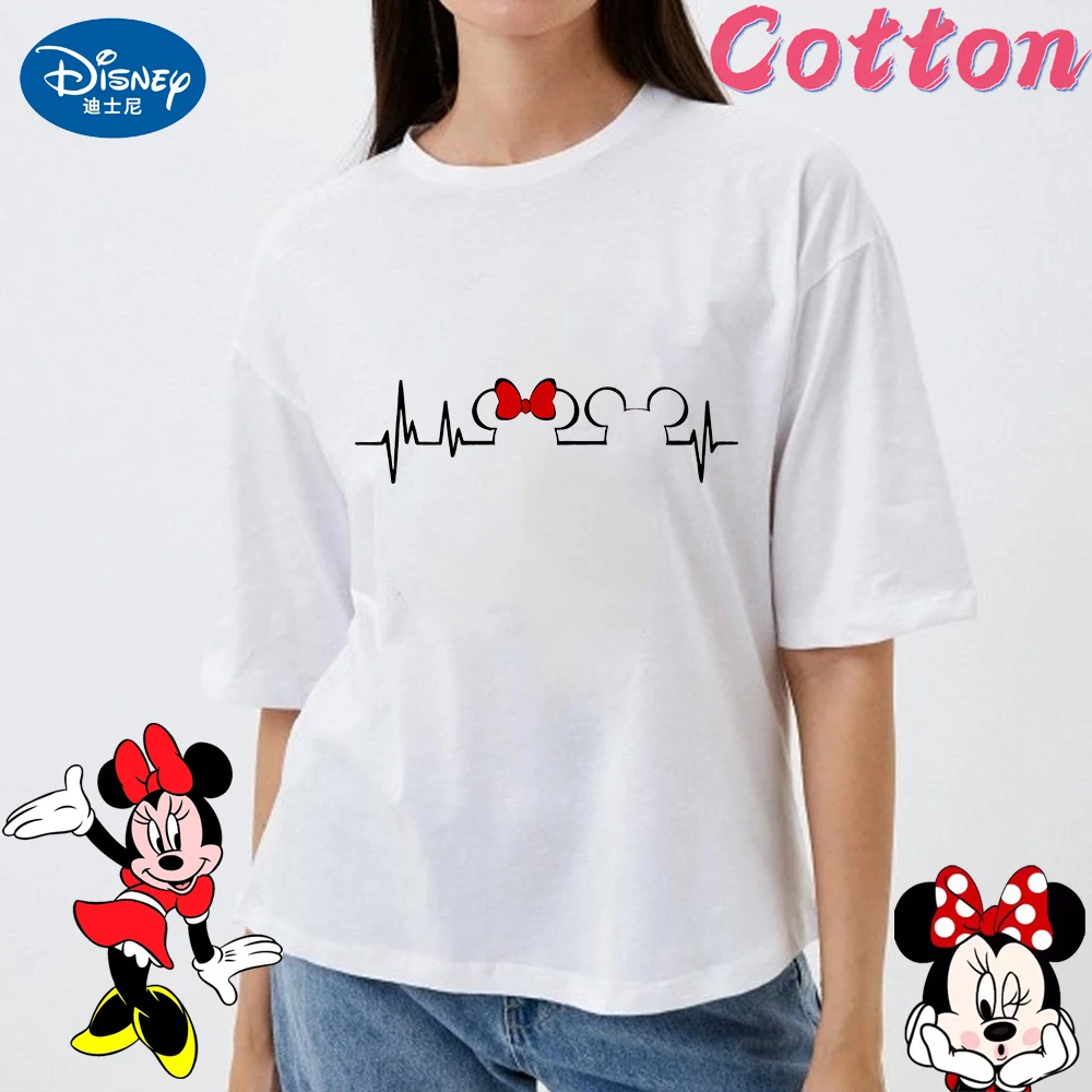 Heartbeat Printed T Shirt Disney Mickey Minnie Mouse Cartoon Cotton Women Men Tshirt Labrador T-Shirt Men Tees Tops Streetwear