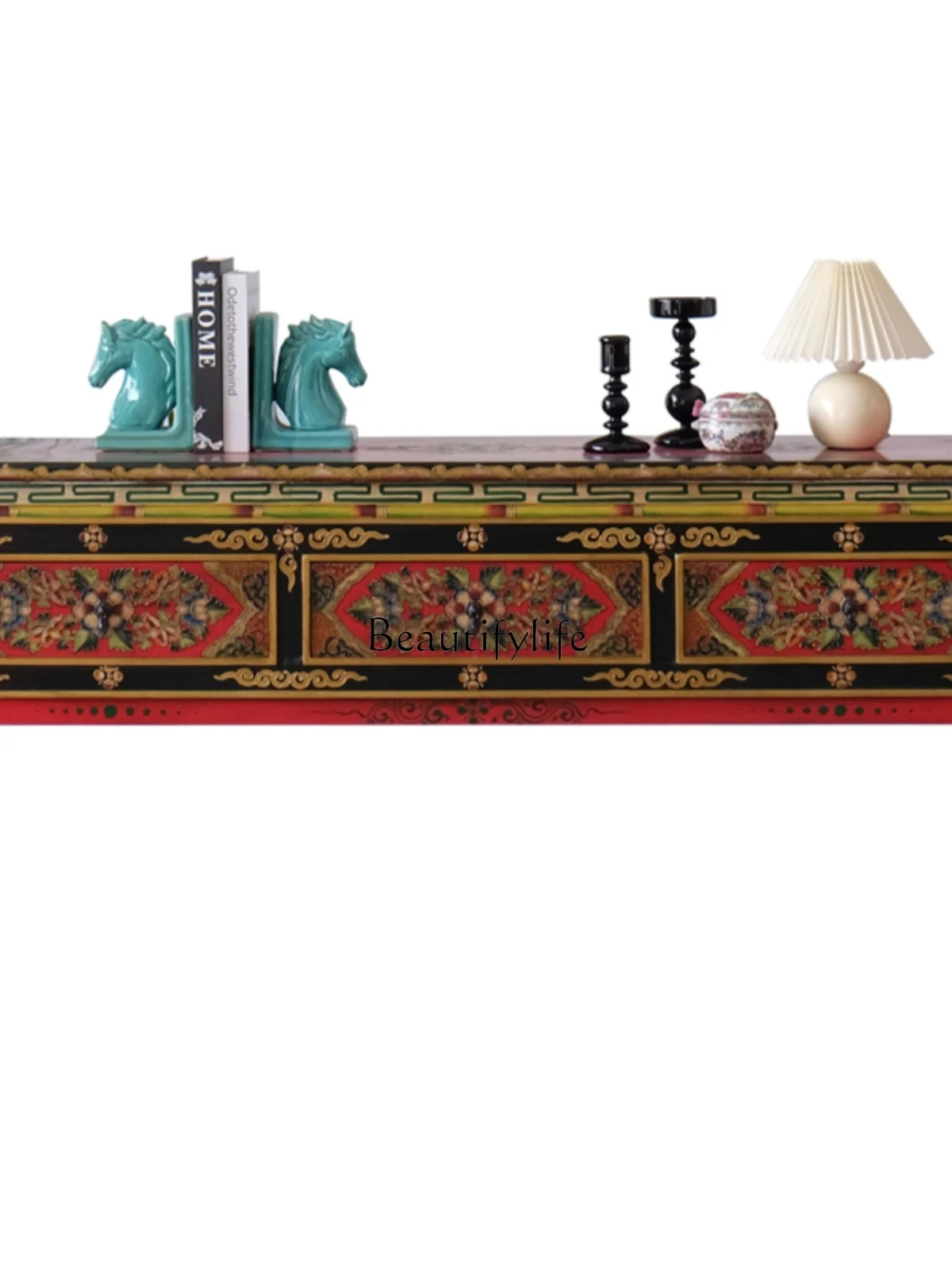 Hand-painted solid wood entrance cabinet New Chinese-style painted entrance cabinet