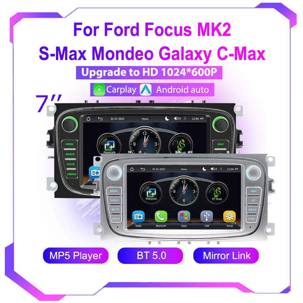 Für Ford Focus MK2 S-Max Mondeo Galaxy C-Max Galaxy Kuga Transit Auto MP5 Multimedia-Player Android Auto Carplay Mirror Link RDS