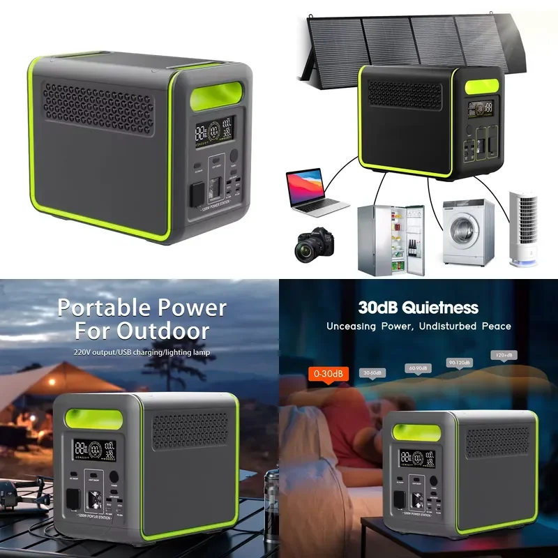 1200W Portable Power Station Pure Sine Wave Inverter Solar Generator with Flashlight for Car Camping RV Emergency Backup