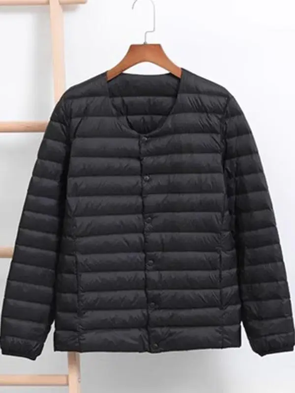 

Men's Large Size Cotton Jaet round Ne down Jaet Workwear Long Sve Striped Inner Coat Dad's Warm Casual Outerwear