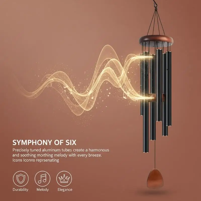Classic 26 Inch Aluminum Pipe Wind Chimes With Wooden Hanging Tag Farmhouses Terraces Gardens Balcony Corridor Decoration