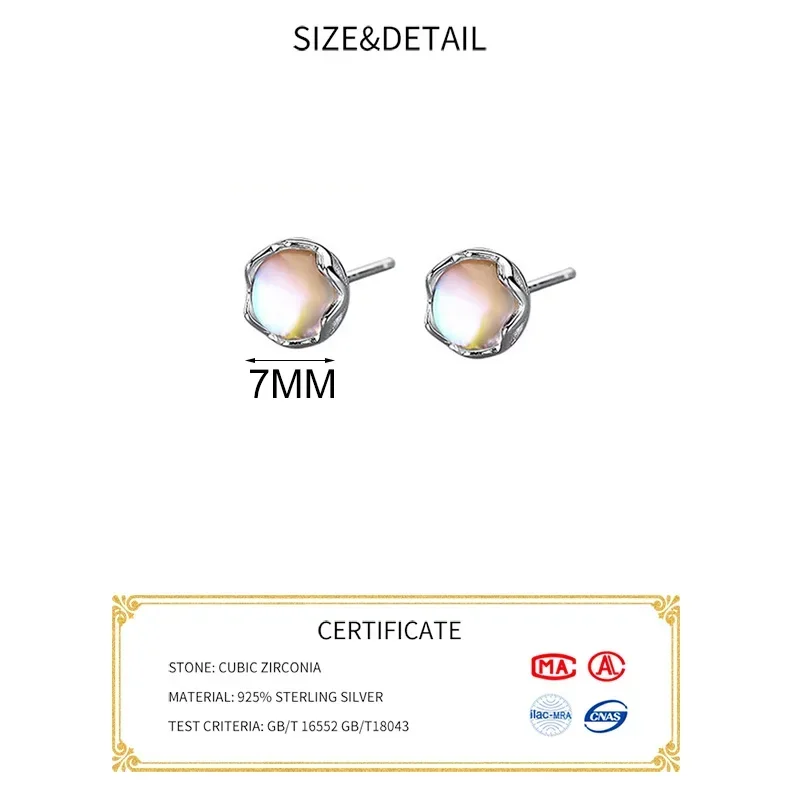 INZATT Real 925 Sterling Silver Round Moonstone Stud Earrings For Fashion Women Classic Fine Jewelry Minimalist Accessories