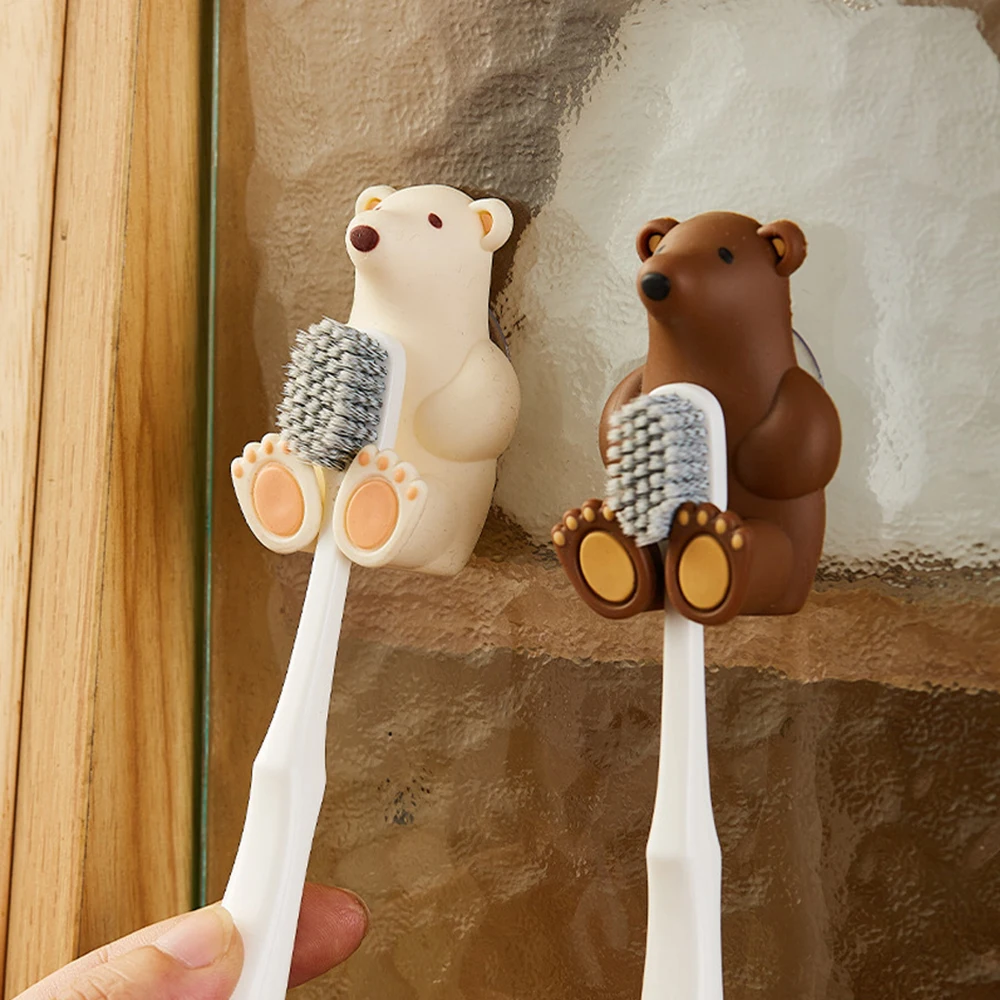 Wall-mounted Toothbrush Holder Creative Polar Bear Shape Suction Cup Not Easy To Fall Off Easy To Clean Home Bathroom Supplies