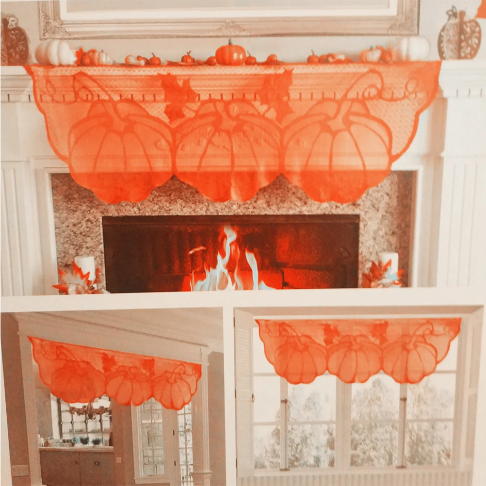 

Pumpkin Lace Tablecloth Thanksgiving Fireplace Cloth Large Buffet Decor Runner Placemat Scratch Resistant Holiday Table Cover