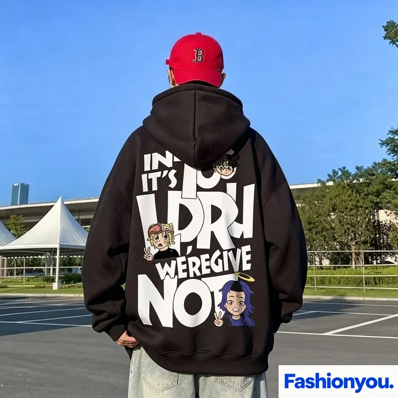 Jaqueta Estilo Americano Moderna para Meninos Hip-hop com Estampa de Desenho Animado Casual Hoodie de Rua