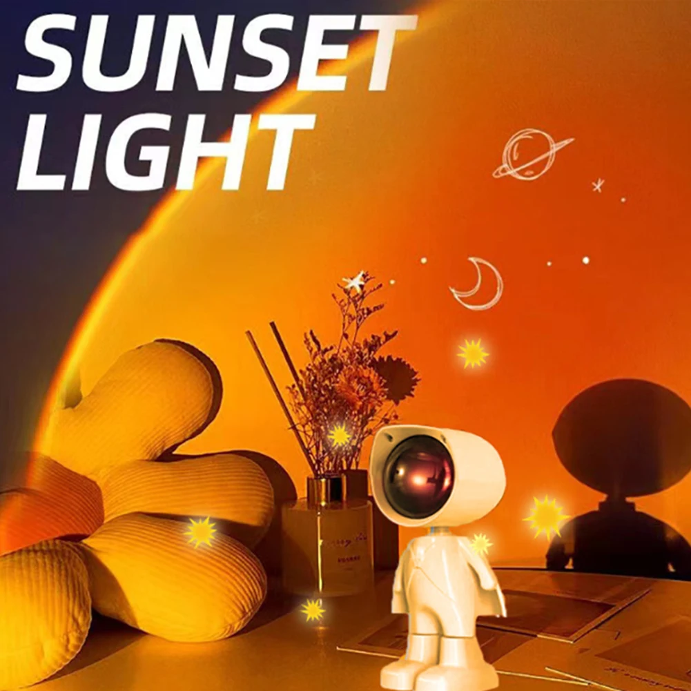 

Creative Robot Astronaut Sunset Lamp Bedroom Decor Atmosphere Lamps Rainbow Projection Lamp USB Night Light Kids Birthday Gifts