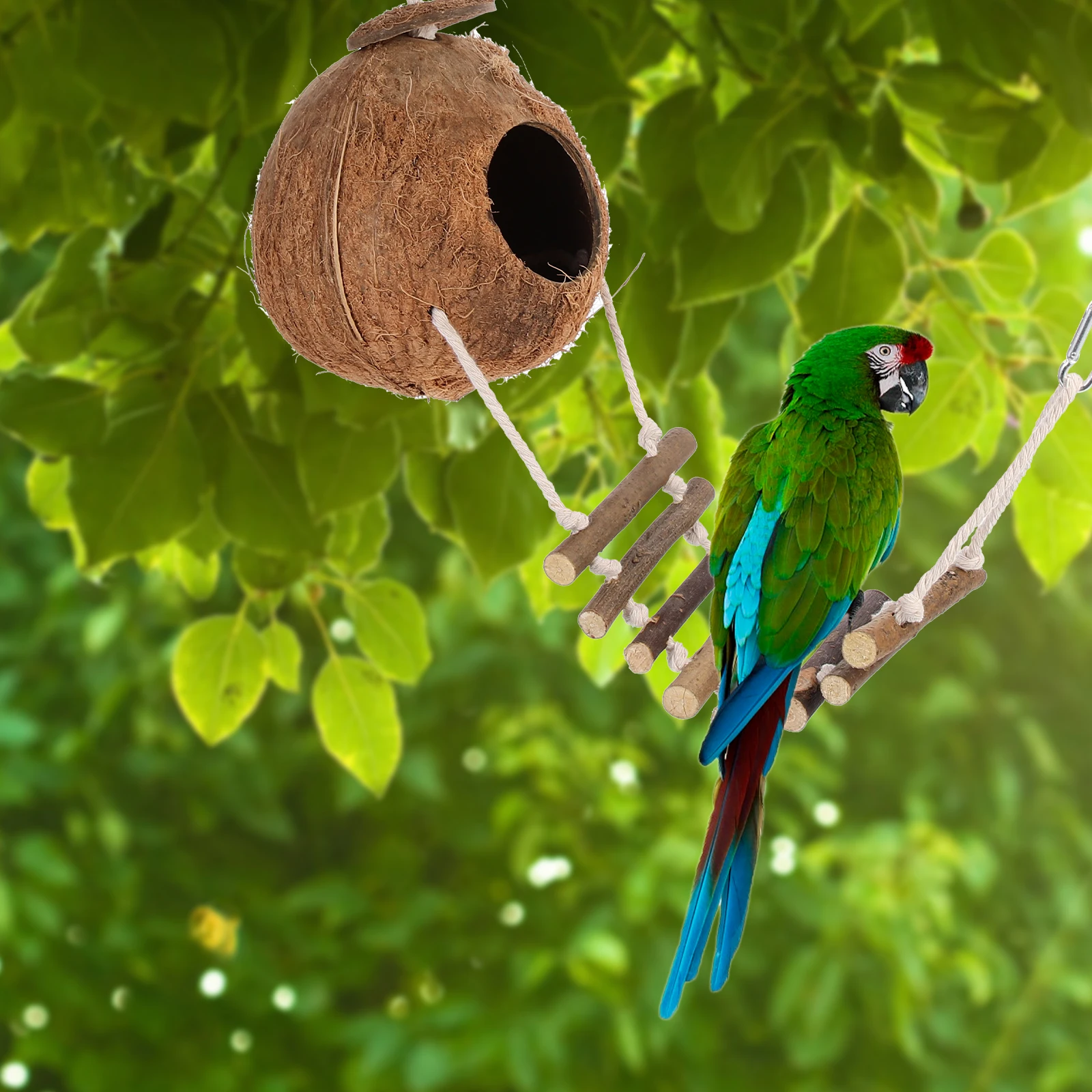 

1 Set Of Coconut Shell Hiding Cave Natural Wooden Bird Nest For Hamster Decorative Pet Durable House Bird Accessory Leopard