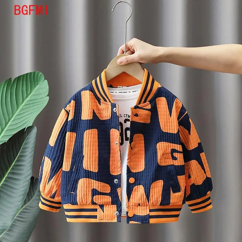 2-10Y Boys Bomber Jacket Kids Outerwear Boys' Letter Baseball Uniform Coats for Spring Autumn  Thick Children V-Neck Casual Top - view 4