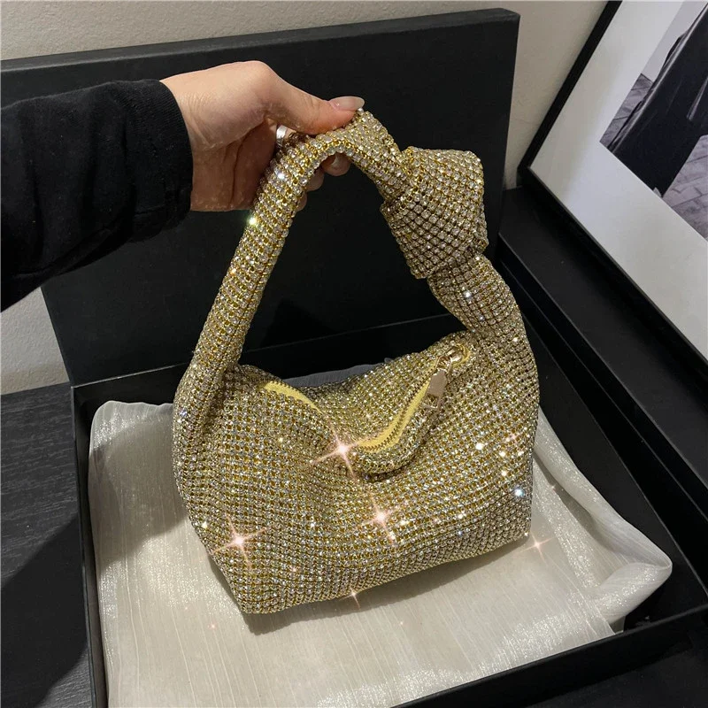 

2025 Luxury Designer Handbag Brand Women Tote Bag Lady Luxury Rhinestone Evening Bag Silver Shiny Crystal Party Handbag Purse