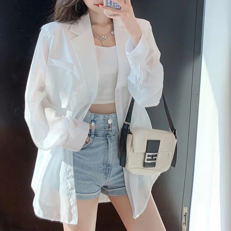 2023 New Spring and Autumn Korean Edition Fashion Spliced Mesh Thin Breathable Casual Loose Sunscreen Suit Coat for Women