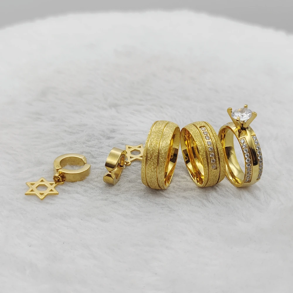 

Full Women Set Jewellery Cz Engagement Ring Earrings 18K Gold Plated Wedding Couples Rings Bridal Ladies Girls