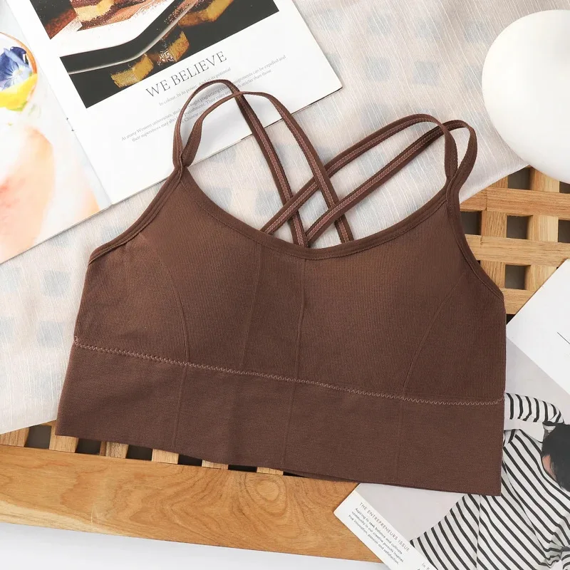 Sexy women Tops back cross strap tank top push up running sports bra breathable soft fitness beauty solid color yoga bra view 5