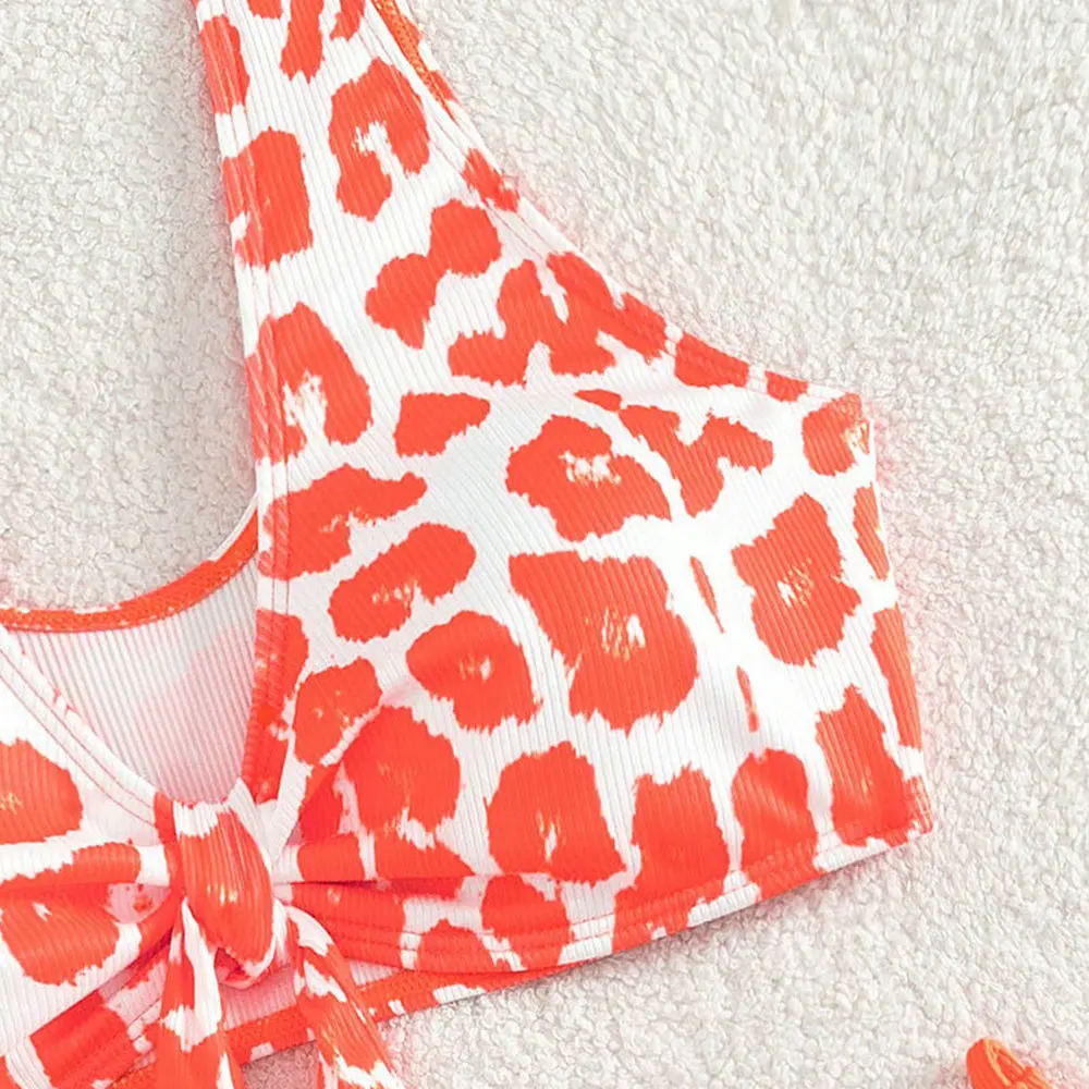 Conjunto de Bikinis de leopardo naranja, Bikini anudado, Top Tankini, traje de baño para vacaciones, traje de baño con Tanga para mujer Y2K, traje de baño para playa