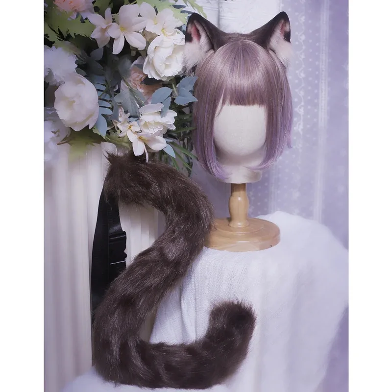 

MMGG New Siamese Brown Cat Neko Ears Hairhoop Headwear Headband Tail Anime Lolita Cosplay Costume Accessories Headwear Headband
