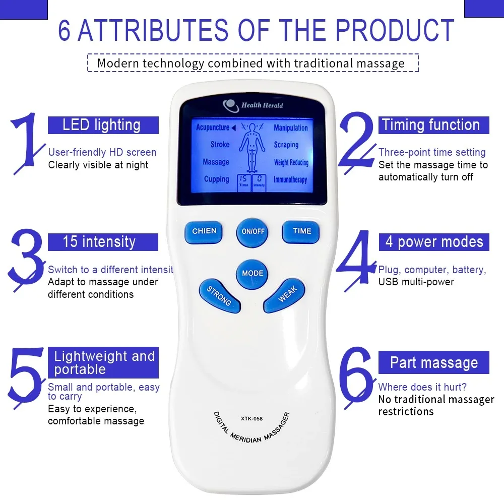 8 Modes Dual Channel TENS Pulse Electrostimulator Massager Digital Therapy Electric EMS Muscle Stimulator Body Massager Relax