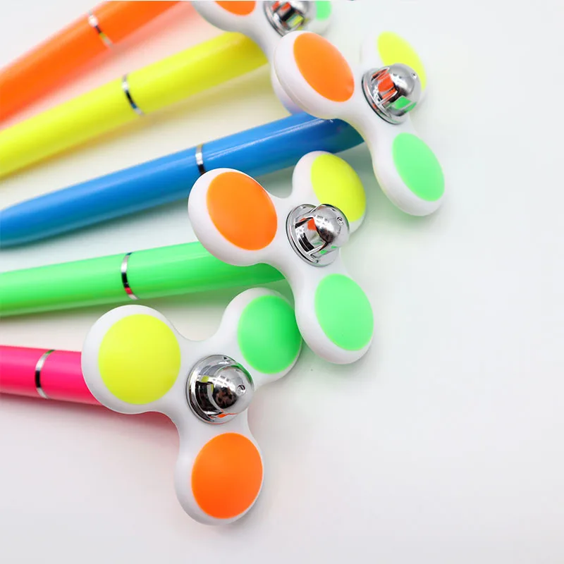 Kids Colorful Rotating Twisting Fingertip Gyro Pen Creative Office Stationery Decompression Toys Ball Pen Cartoon Modelling Gift