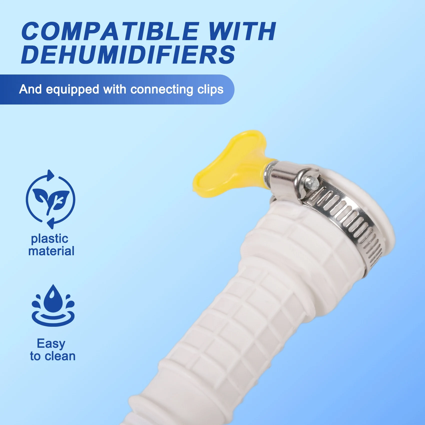B90B-Dehumidifier Drain Hose, 13Ft Flexible Drain Hose With Cuttable Rubber Adapter And Connect Clamp, Hose Replacement